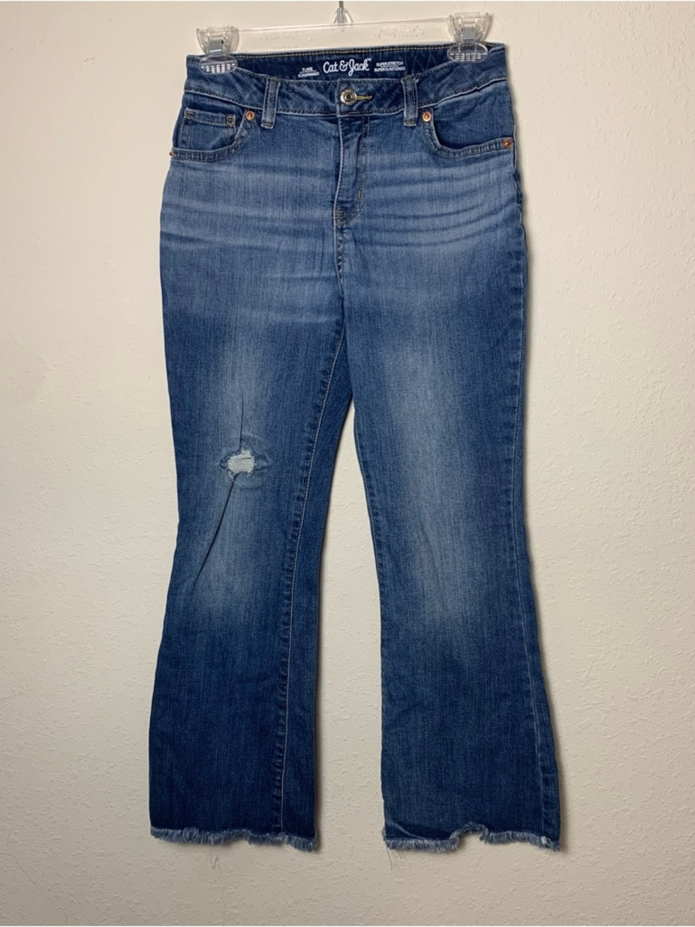 Cat & Jack Blue Girls'  12 Flare Jeans with Knee Distress Fringe Hem